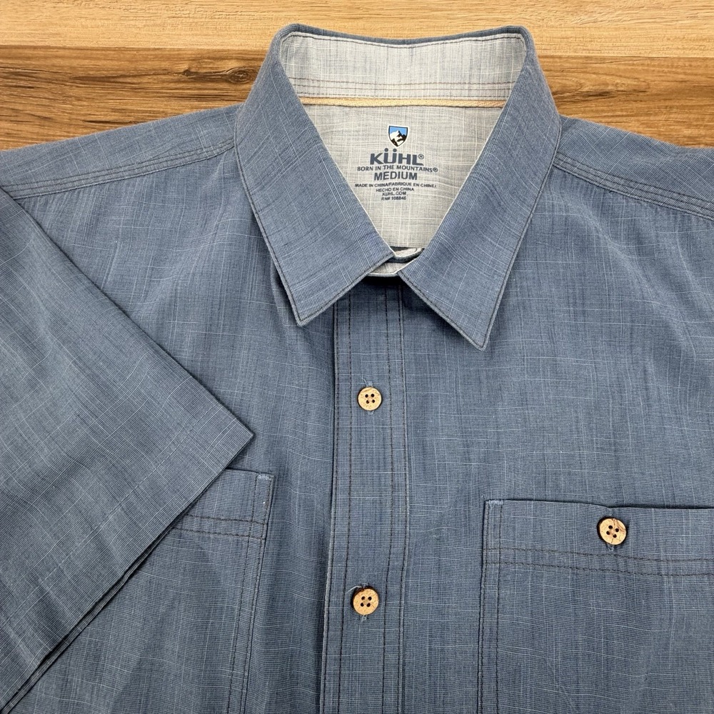 Kuhl Mens Medium Solid Blue Short Sleeve Regular Fit Button Up Shirt